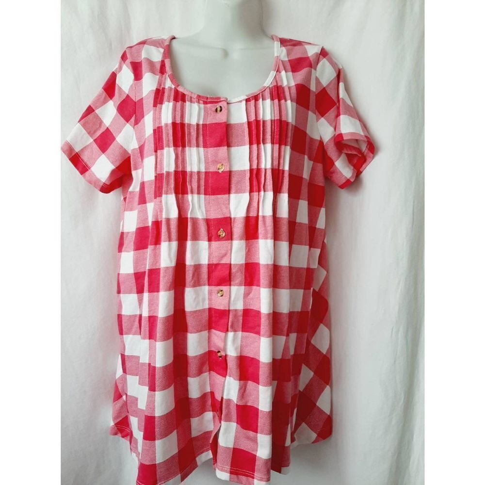 Women within pink checkered Gingham sz 14/16 babydoll blouse